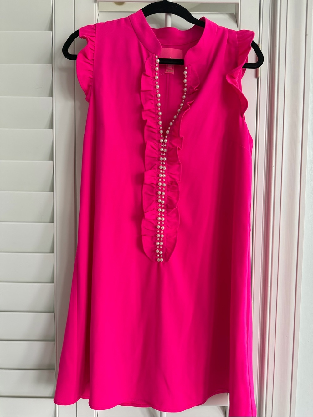 Lily Pulitzer Sleeveless Ruffle Pearl-Trim Shift Dress - Hot Pink
